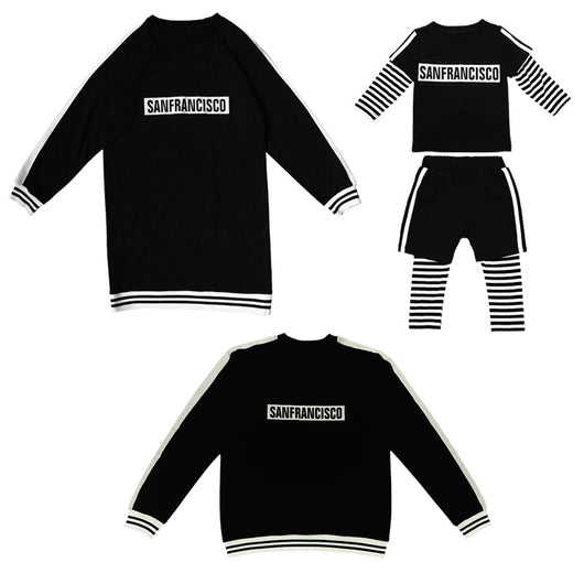 Black sweater suit with white stripes on sleeves and hem, featuring mirrored "SAN FRANCISCO" text on the chest. - Image 5