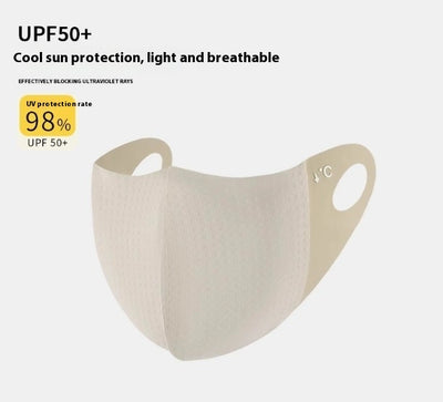 Light pink ice silk sun protection mask with ear loops and neck coverage, featuring small ventilation holes. - Image 56