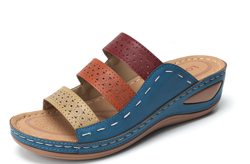 Pantuflas Grandes para Mujer con Diseño Calado y Costuras Arcoíris