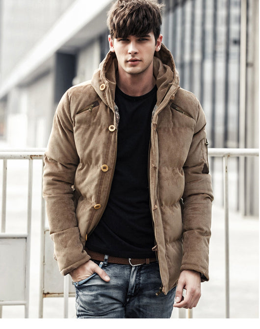Abrigo Acolchado de Pana con Capucha para Hombre - Estilo Casual Invierno