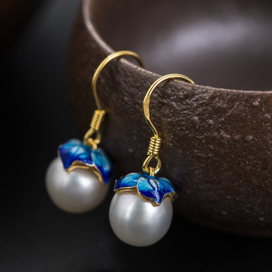 Aretes de Plata 925 con Perla de Agua Dulce Diseño Loto Tailandés - Image 6