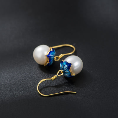 Aretes de Plata 925 con Perla de Agua Dulce Diseño Loto Tailandés - Image 4