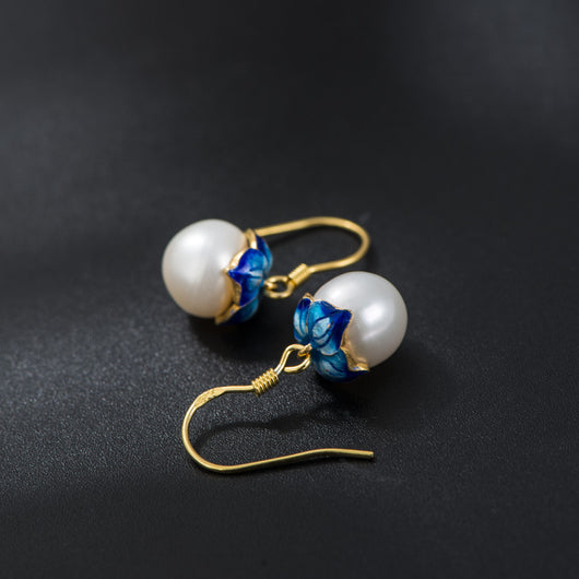 Aretes de Plata 925 con Perla de Agua Dulce Diseño Loto Tailandés - Image 4