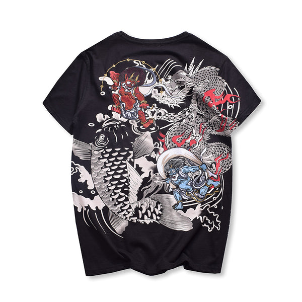 Playera de Manga Corta con Bordado Ukiyo-e