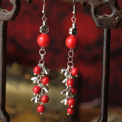Aretes de Perla Roja con Cuentas de Plata - Estilo Étnico - Image 5
