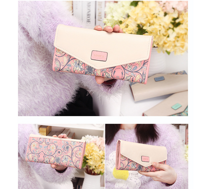Cartera Larga Mujer Coreana Trifolda con Diseño Geométrico y Cierre de Hebilla - Image 7
