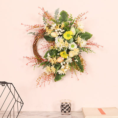 Corona Decorativa de Pascua con Crisantemos Silvestres y Huevos - Image 4