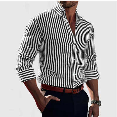 Camisa Casual de Manga Larga con Rayas para Hombre - Estilo Moderno Botones - Image 14