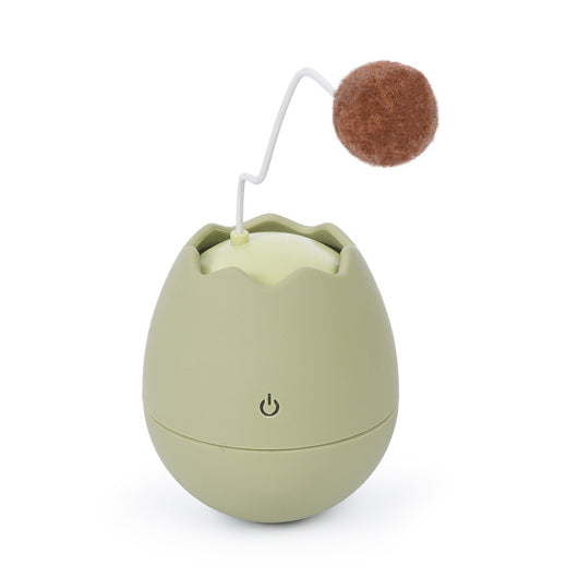 White egg-shaped automatic cat toy with a yellow interior and a flexible wire holding a yellow fuzzy ball. - Image 23