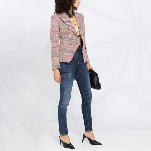 Blazer Cuadros Pied de Gallo Mujer Doble Botonadura Manga Larga - Image 5
