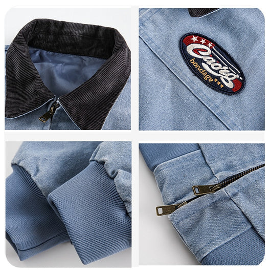 Chaqueta de Mezclilla Universitaria con Bordado en Solapa para Parejas - Image 13