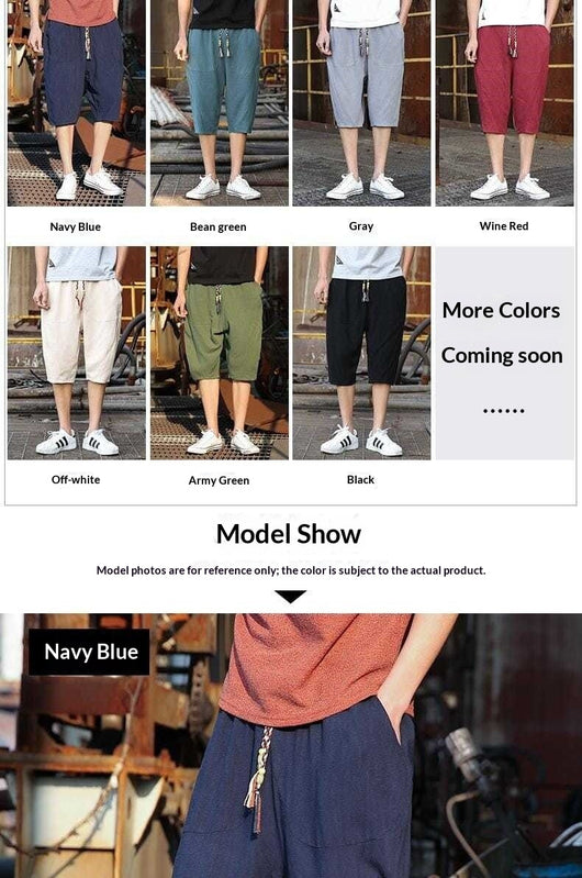Pantalones Cortos de Lino Holgados para Hombre - Image 13