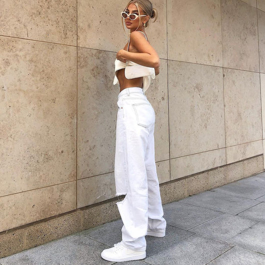 Jeans Blancos Rotos para Mujer Estilo Europeo - Image 3