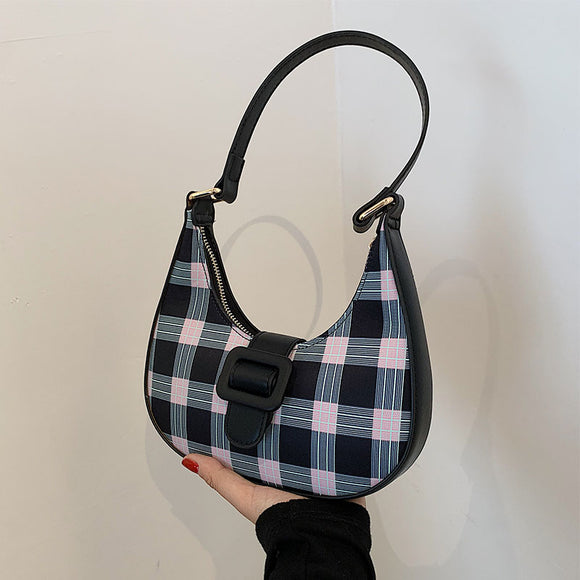Bolsa Bandolera Cuadros Estilo Francés Baguette Lujo