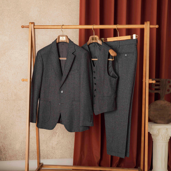 Traje Slim Fit Espiga Retro Lana Otoño Invierno para Hombre