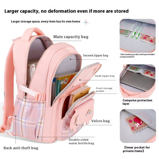 Mochila Escolar a Cuadros para Niñas de Primaria - Image 4