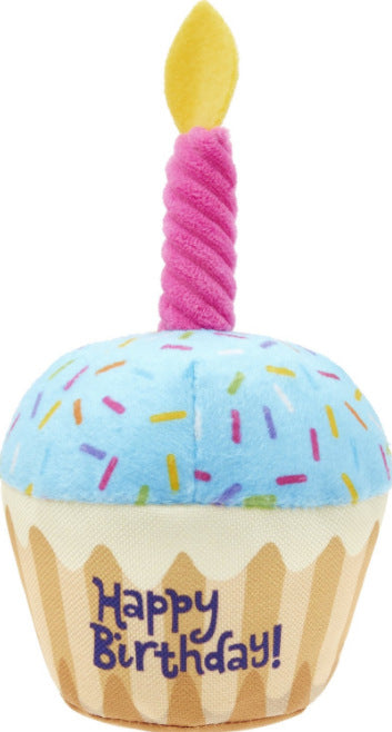 Plush pet toy shaped like a white gift box with colorful polka dots, an orange bow, and "HAPPY BIRTHDAY" ribbon. - Image 11
