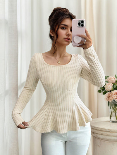 Blusa Ajustada de Cuello Cuadrado y Manga Larga con Amarre - Image 10
