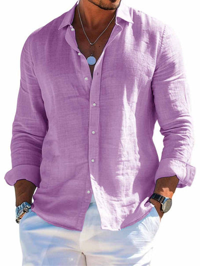 Camisa de Playa Manga Larga con Solapa - Diseño Liso Masculino - Image 25