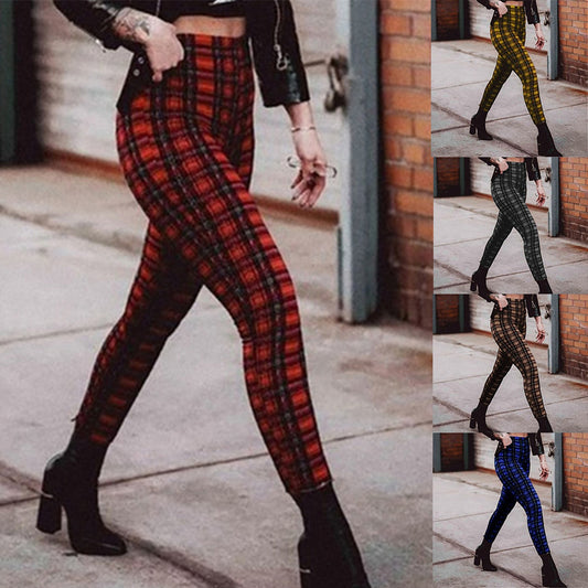 Leggings de Cintura Alta con Patrón Cuadros para Mujer