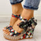 Sandalias Cuña Floral con Moño Plataforma para Mujer