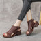 Sandalias Retro de Cuero Genuino para Mujer con Tacón Medio y Suela Suave