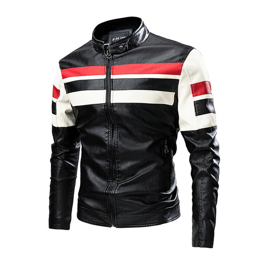 Chaqueta de Cuero para Motociclista con Cuello Alto Retro y Costuras Reforzadas - Image 3