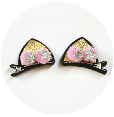 Set de 2 Clips Decorativos para Niñas - Flores Brillantes Arcoíris con Orejas de Gato y Conejo - Image 4