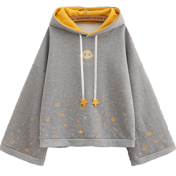 Blusa Universitaria Manga Acampanada con Estampado Cartoon