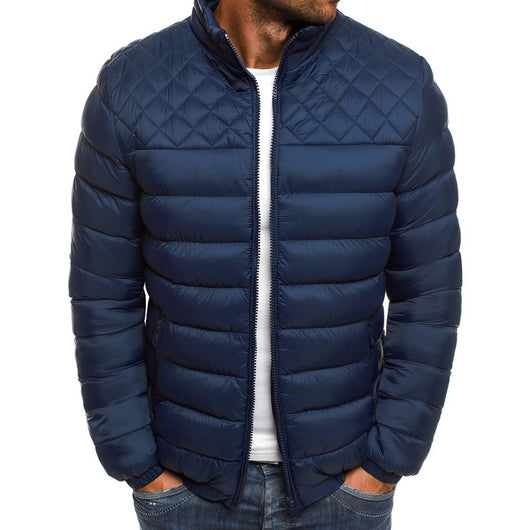 Abrigo de Invierno para Hombre con Diseño de Costura Rombo y Cuello de Pie - Image 4