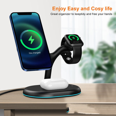 Cargador Inalámbrico 3 en 1 con Base Magnética para Teléfono, Auriculares y Reloj - Image 9