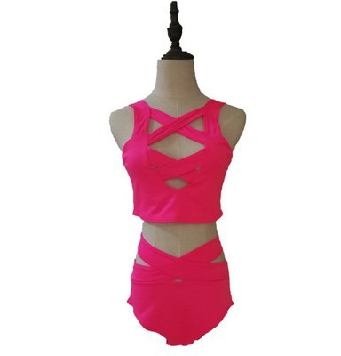 Bikini Cruzado Cintura Alta Corte Sexy Traje de Baño Liso - Image 23