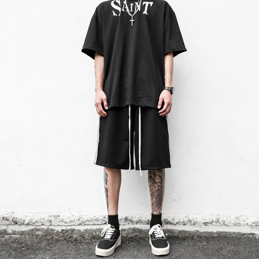 Shorts Holgados Hip-hop Urbanos Cinco Bolsillos Negro y Blanco