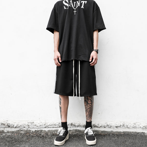 Shorts Holgados Hip-hop Urbanos Cinco Bolsillos Negro y Blanco