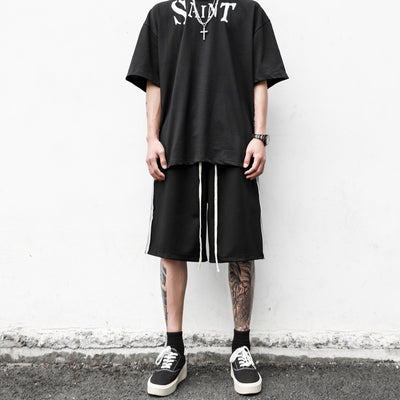 Shorts Holgados Hip-hop Urbanos Cinco Bolsillos Negro y Blanco