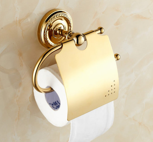 Portarrollos de Baño Dorado Lujo en Latón - Accesorío Pared Premium