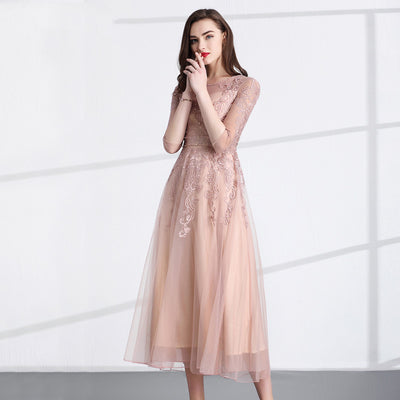 Vestido Slim Fit con Malla y Bordado Elegante para Mujer - Image 11