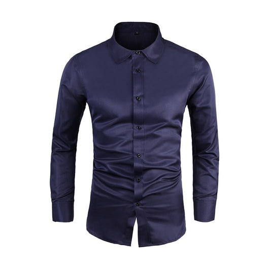 Camisa de Negocios Manga Larga Talla Grande Cuello Solapa Color Sólido para Hombre - Image 9