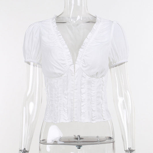 Blusa Casual Slim Cuello V con Detalle de Madera - Diseño Fresco y Elegante - Image 7