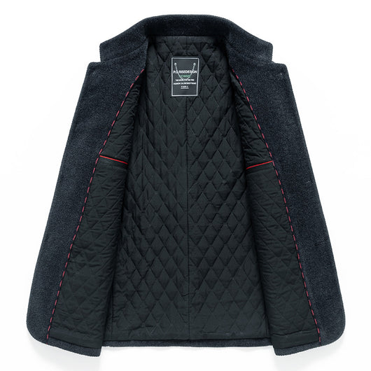 Abrigo Casual de Lana Chenilla con Cuello Alto para Hombre - Image 3