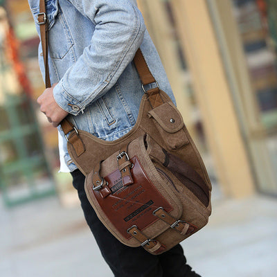 Bolsa de Lona Vintage para Hombre - Bandolera Multifuncional Estilo Europeo