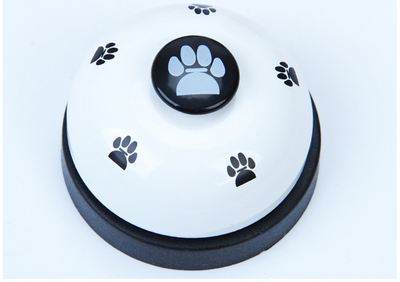 Blue and yellow pet training bell with white paw print designs and a large yellow button on top. - Image 10