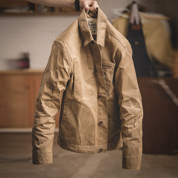 Chaqueta de Lona Encerada Estilo Retro Japonés Slim Fit