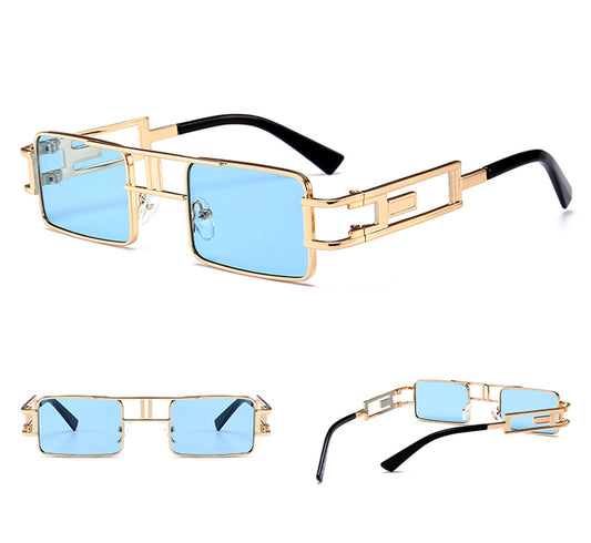 Gafas de Sol Rectangulares Steampunk Metal - Marco Dorado, Negro y Rojo - Image 2