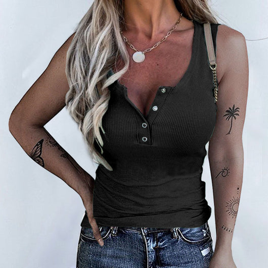 Blusa Ajustada sin Mangas con Botones - Estilo Europeo y Americano - Image 10