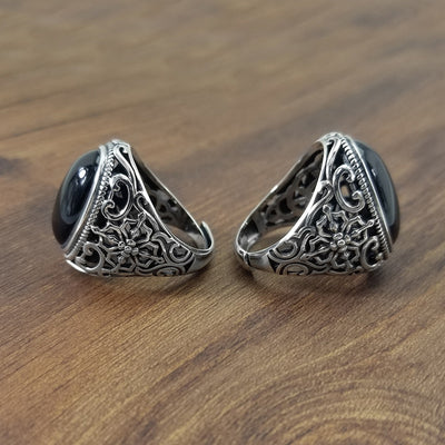 Anillo de Plata Tailandés Retro con Ágata Negra - Image 2