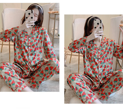 Pijama Dos Piezas de Seda Fría con Mangas Largas para Mujer - Image 3