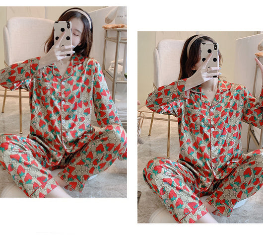 Pijama Dos Piezas de Seda Fría con Mangas Largas para Mujer - Image 3