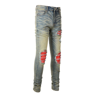 Jeans Rojos Estampados con Pliegues y Cintura Elástica para Hombre - Image 26