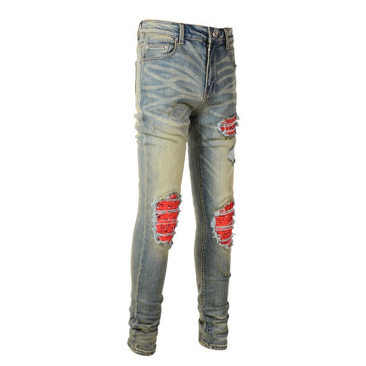 Jeans Rojos Estampados con Pliegues y Cintura Elástica para Hombre - Image 26